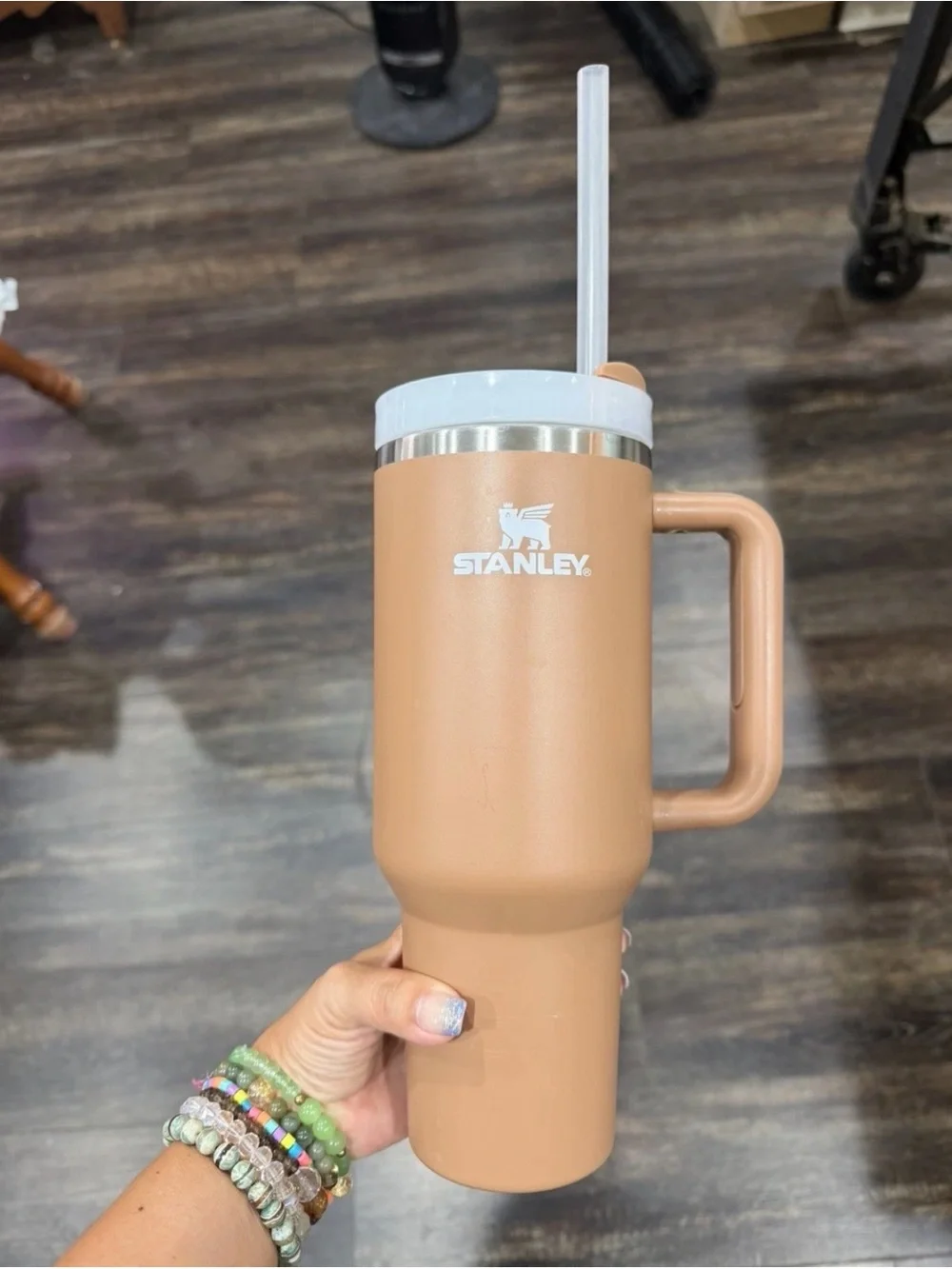 Stanley Tan Travel Tumbler with Handle and Straw